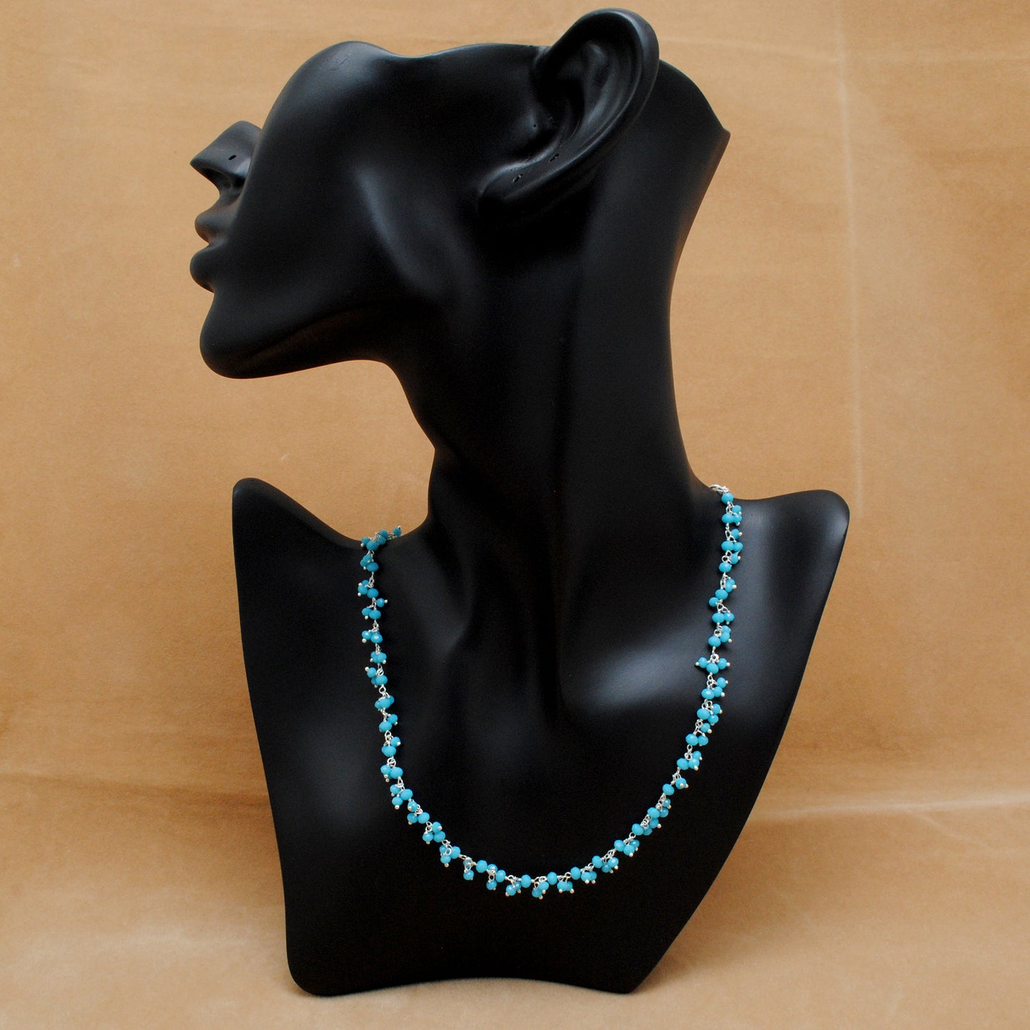 925 Sterling Silver Faceted Multi-Chalcedony Jhumki Style Beaded Necklace