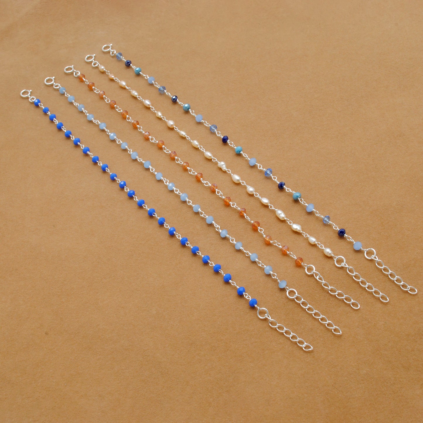 925 Sterling Silver Multi-Chalcedony & Peal Bracelet