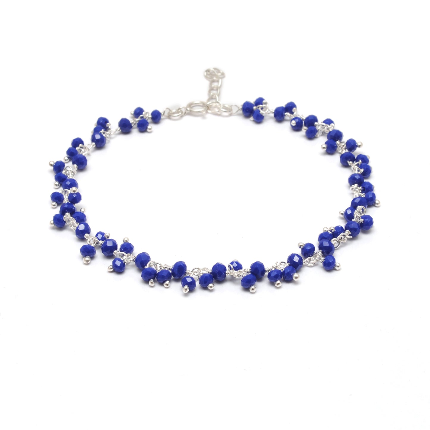 925 Sterling Silver Faceted Chalcedony Bracelet Jhumki Style – Cool Tones of Blue & Green