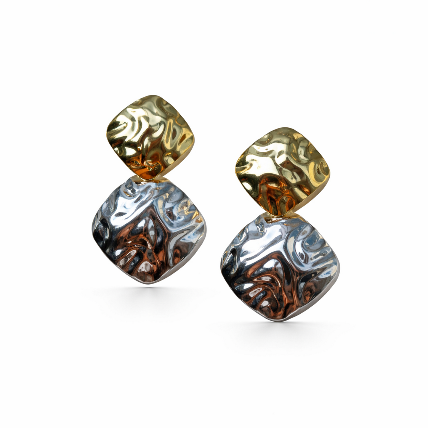 Silver Textured Dangle Stud Earrings