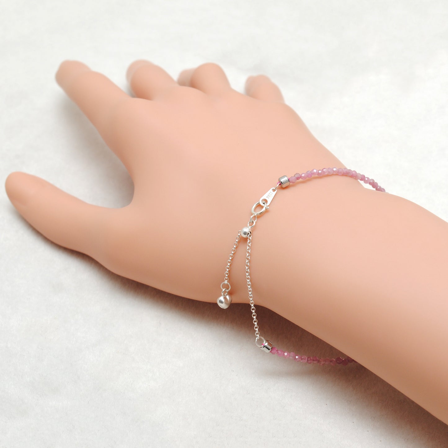 Genuine Pink Tourmaline Beads Bracelet 8.5 inch