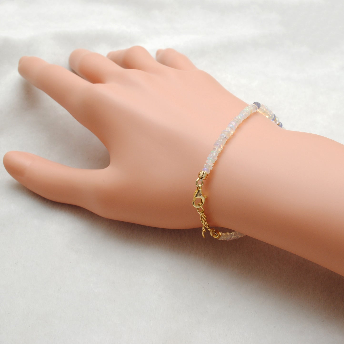 Luxury Ethiopian Opal & Tanzanite Beaded Bracelet – Gold-Plated Sterling Silver