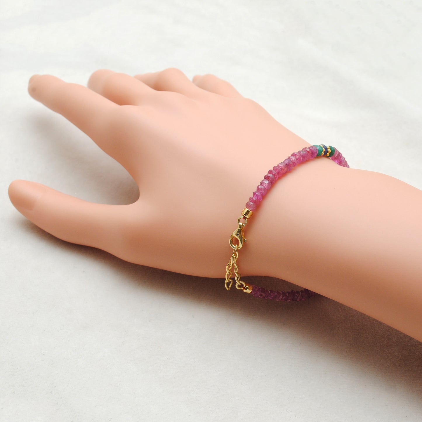 Ruby, Emerald & Sapphire Beaded Vermeil Sterling Silver Bracelet for Women