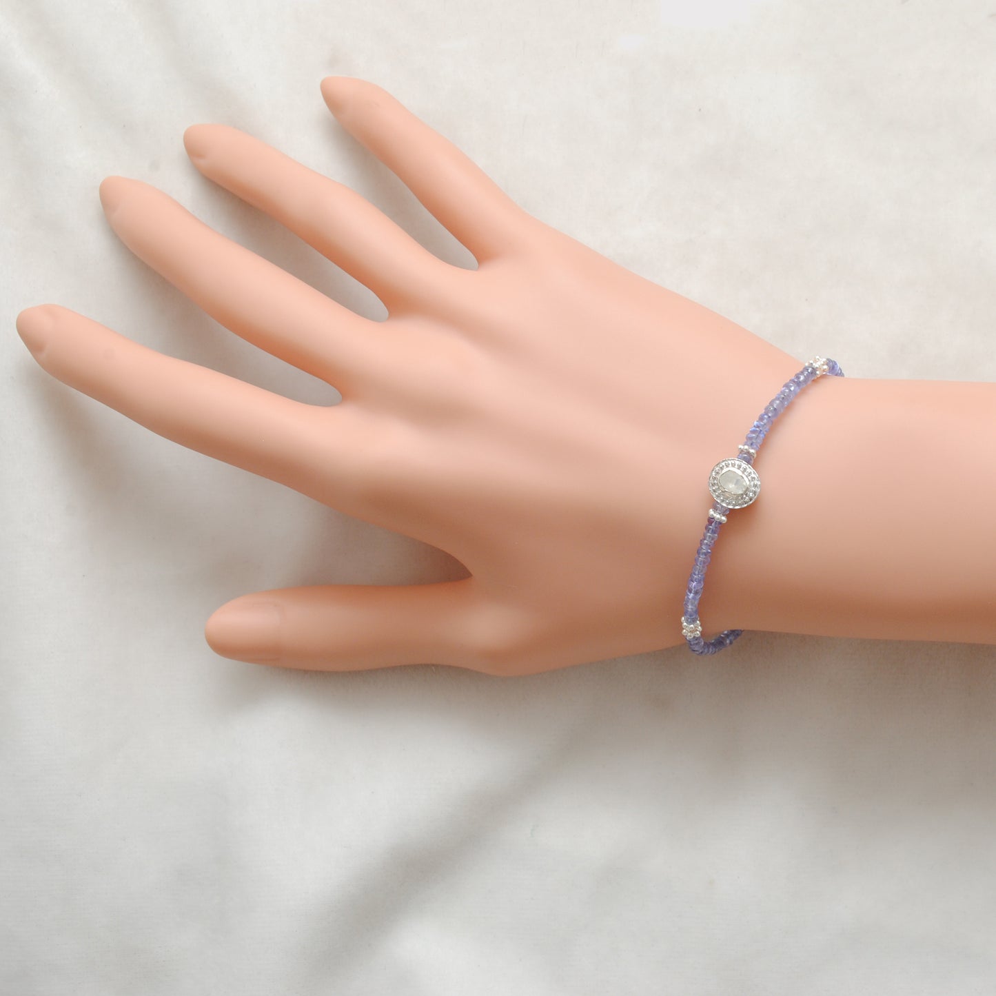 Tanzanite & Diamond Sterling Silver Bracelet Handmade Jewelry