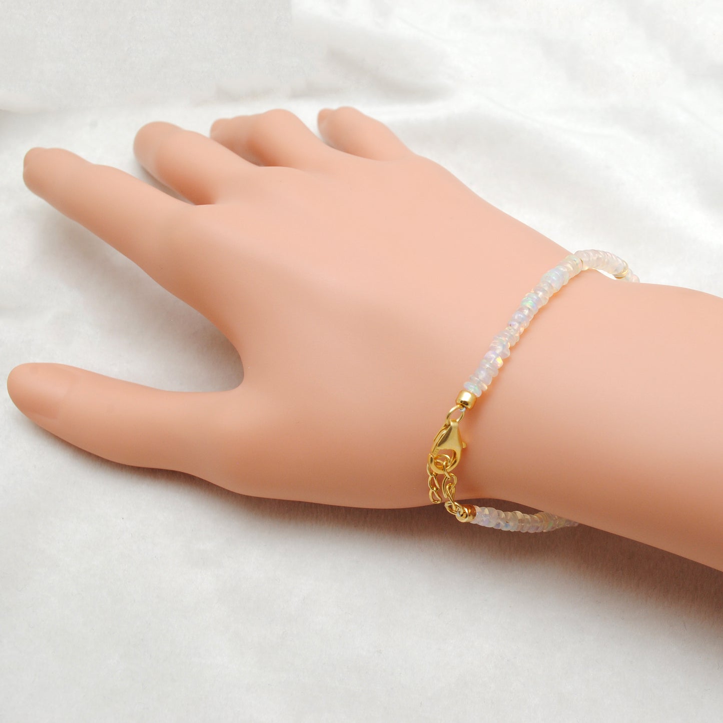Handmade Ethiopian Opal & Pearl Beaded Bracelet – 925 Sterling Silver 8"