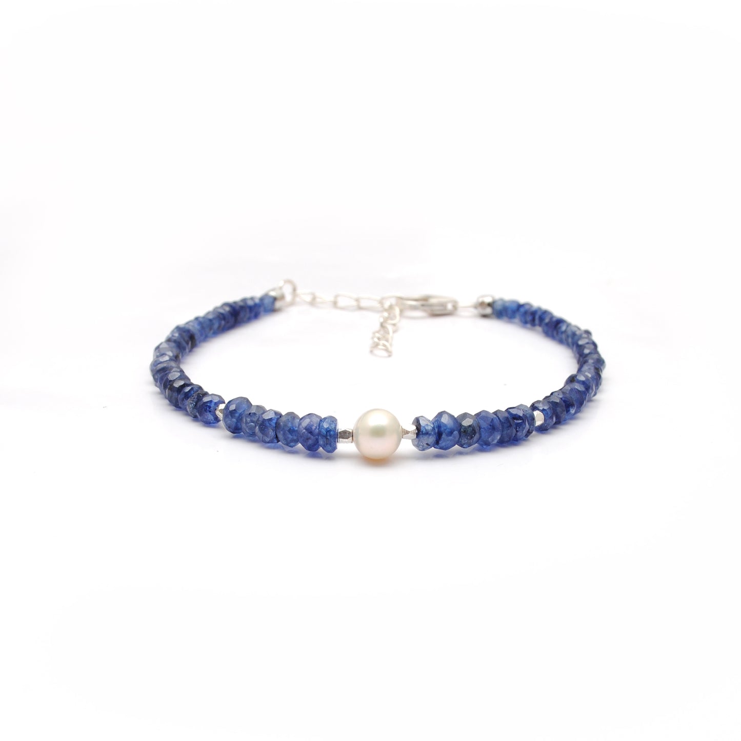 Kyanite & Pearl Beaded Bracelet | 925 Sterling Silver Handmade Gemstone Jewelry