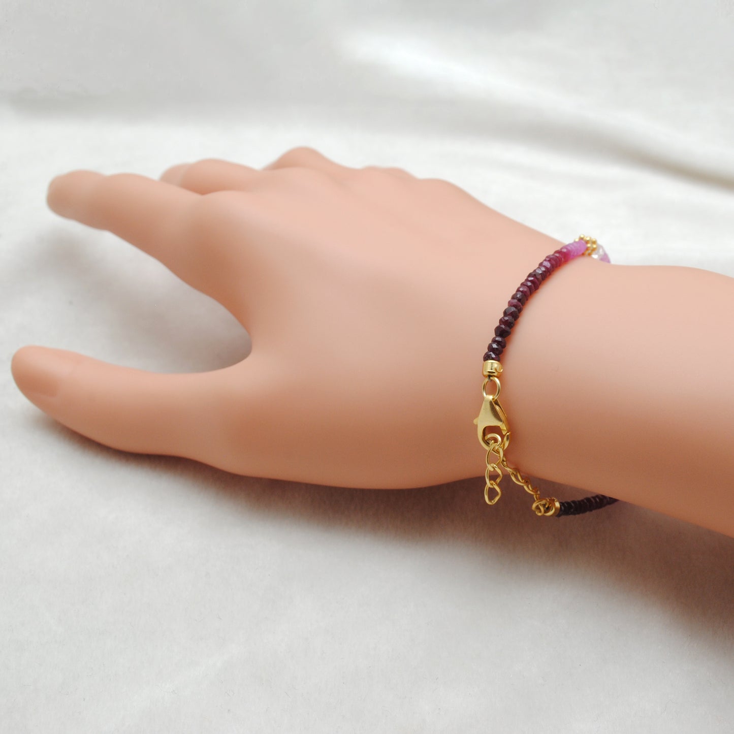 Ombre Ruby Beaded Bracelet | Diamond Charm Sterling Silver Women's Jewelry