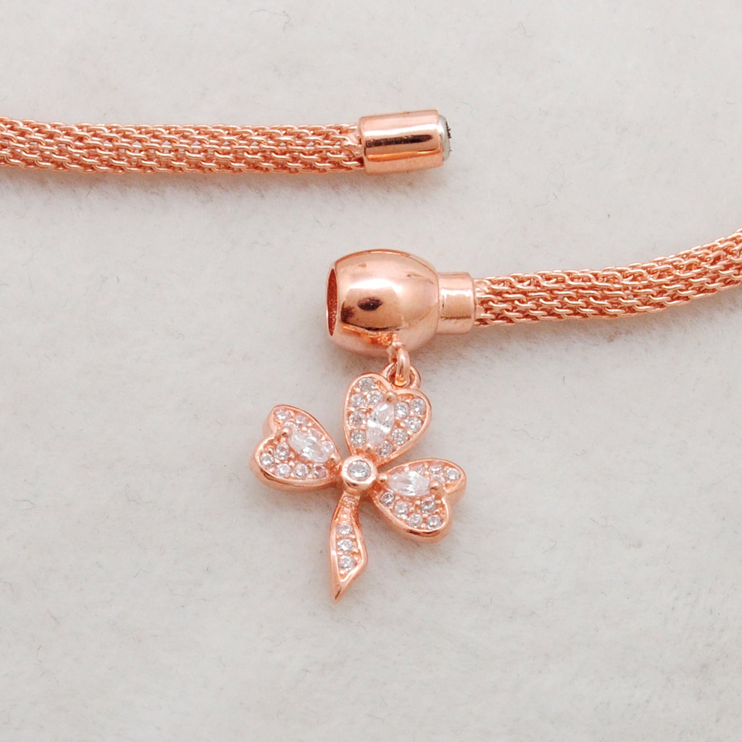 925 Sterling Silver CZ Flower Openable Bracelet – Rose Gold Plated – Handmade Jewelry, Gift for Her