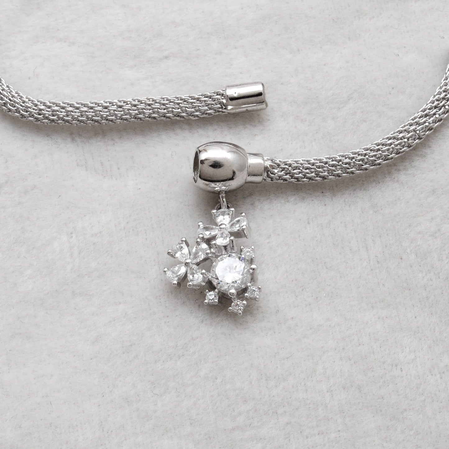 Cubic Zirconia Flower Mesh Bracelet – 925 Silver Jewelry – Birthday Gift for Her
