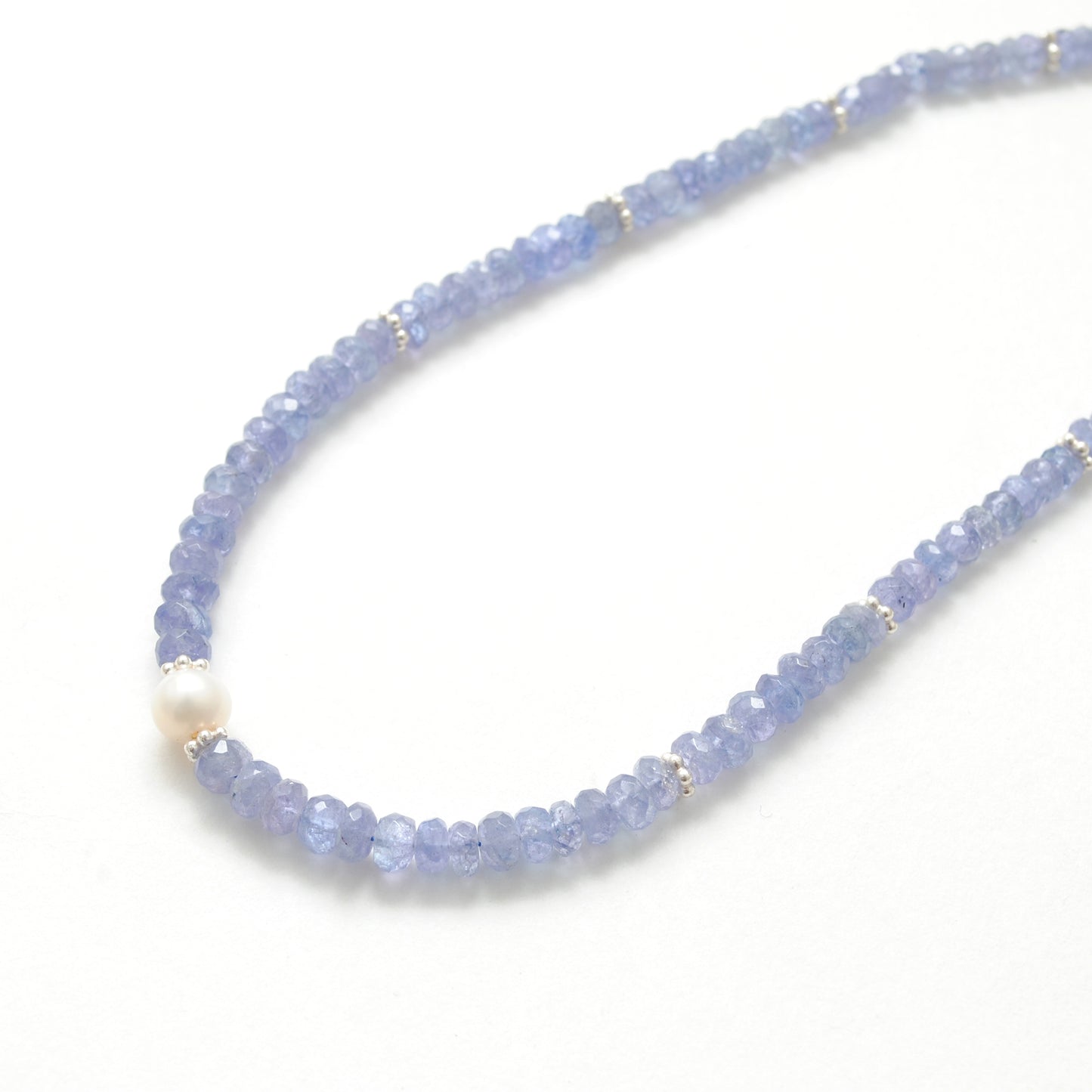 Tanzanite Beaded Necklace, Freshwater Pearl, 925 Sterling Silver
