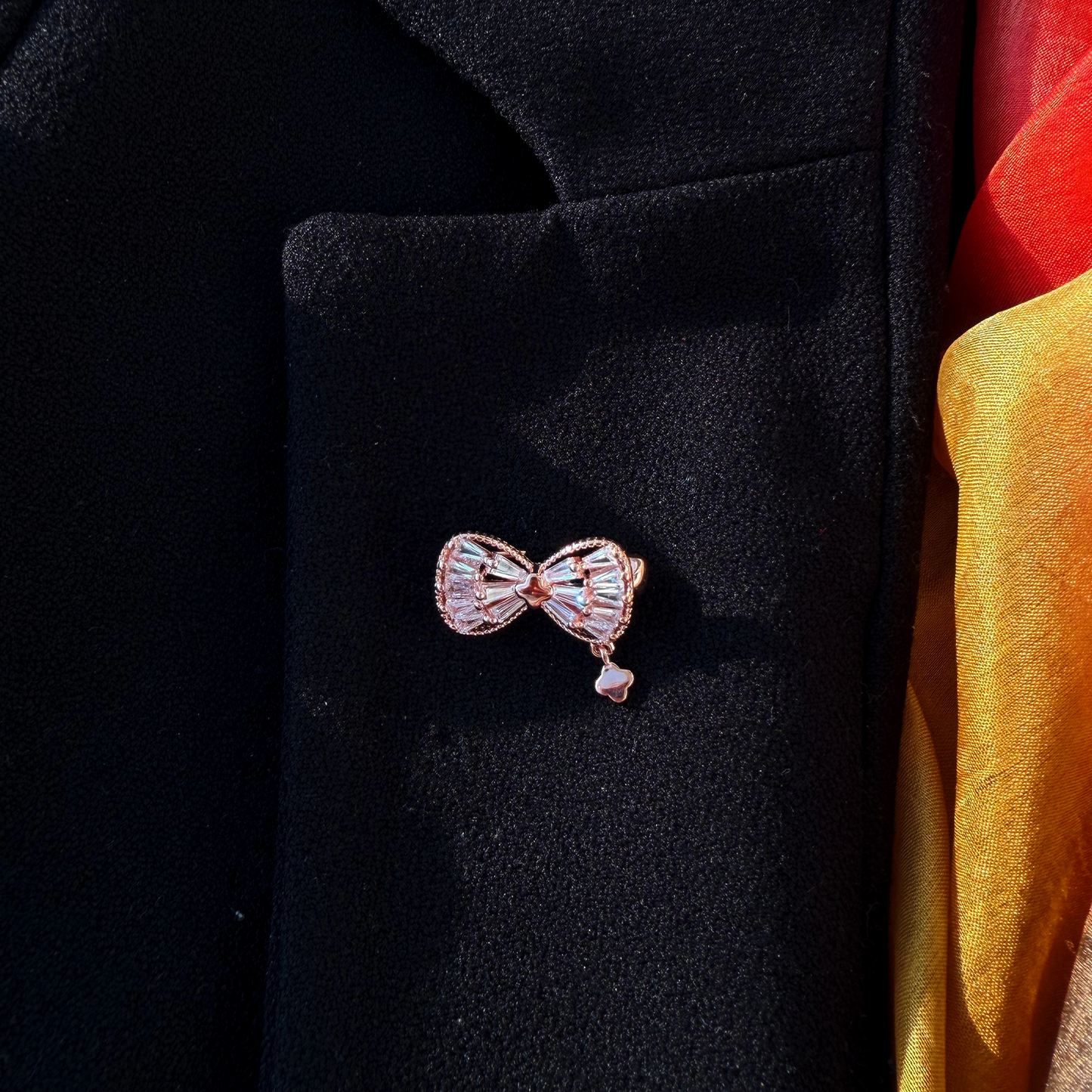 Baguette Crystal Ribbon Bow Brooch