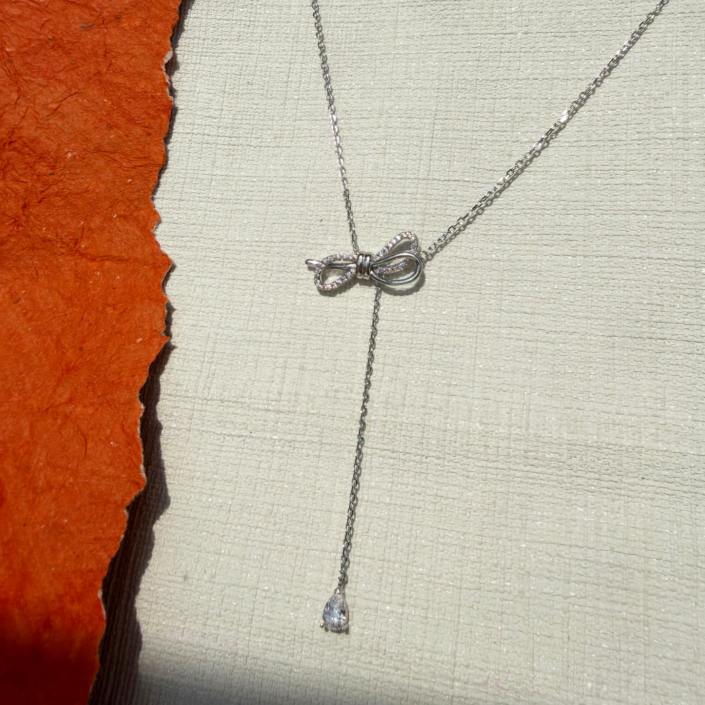 Bow Tie Cz Sterling Silver Drop Necklace