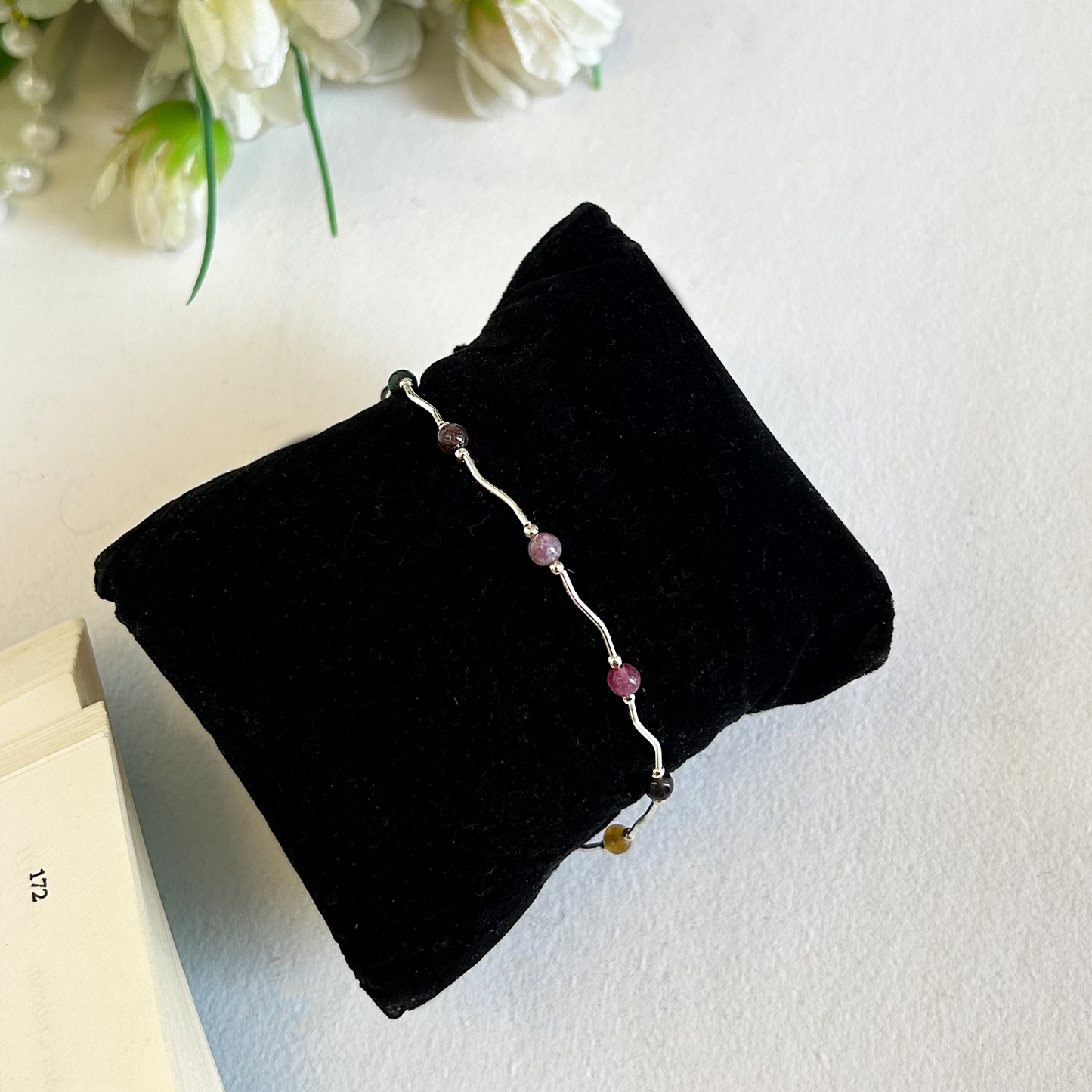 Curved Link Chain With Round Crystal Beads