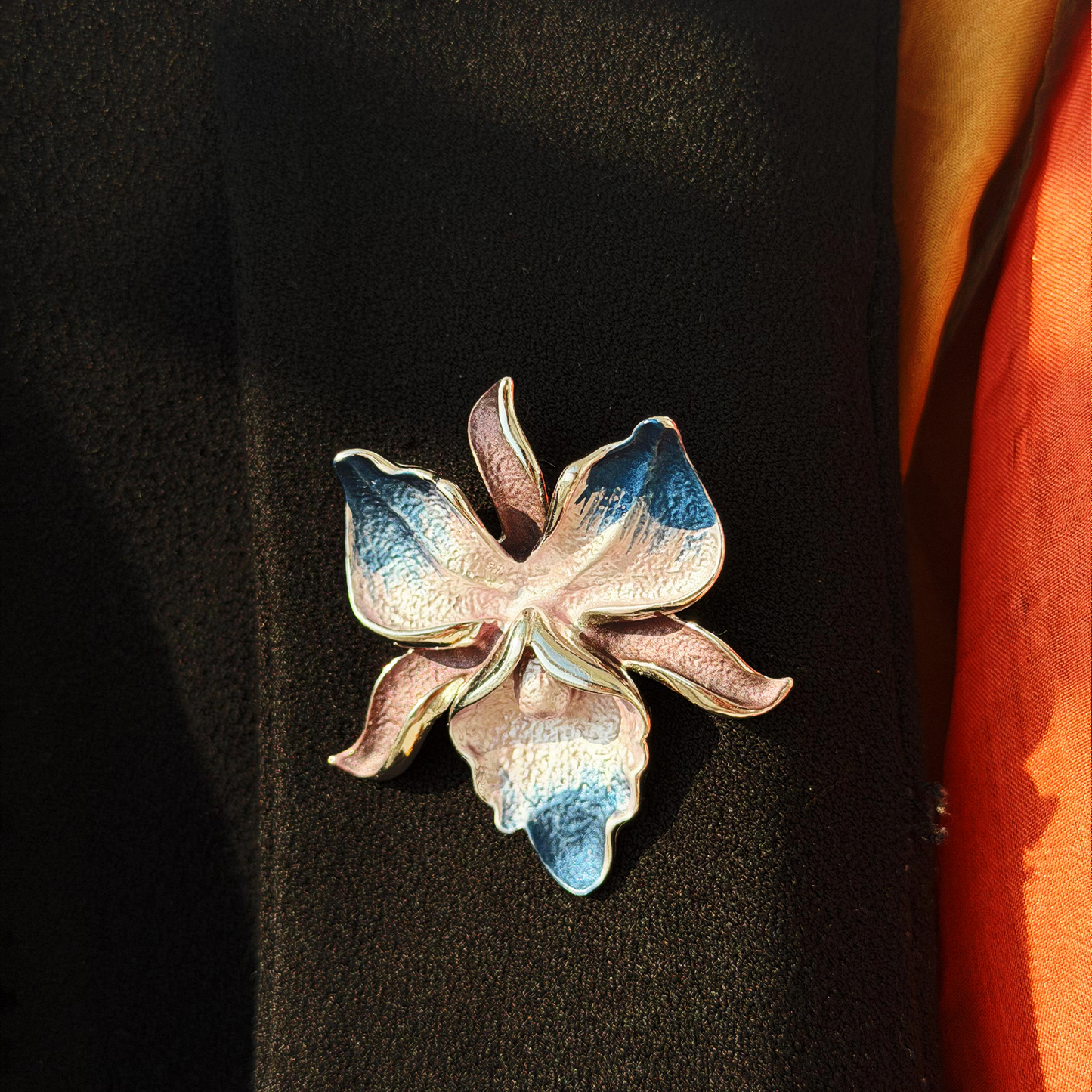 Gradient Enamel Orchid Flower Brooch