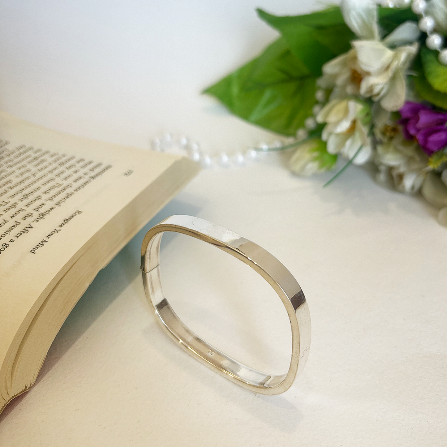 Minimalist Flat Band Sterling Silver Square Structured Bracelet