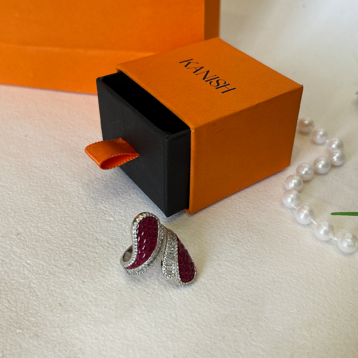 Red Stone Bypass Sterling Silver Ring