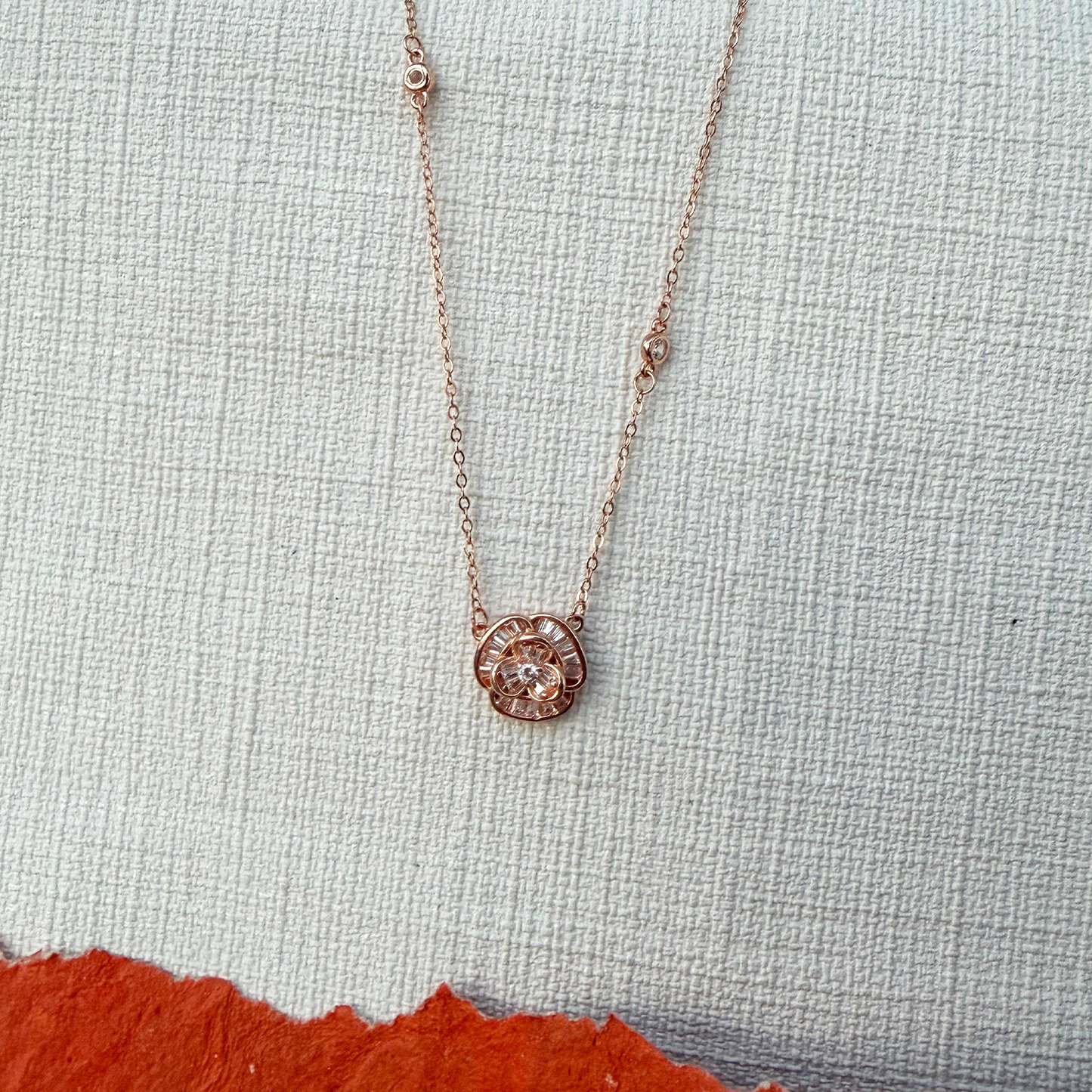 Rose Gold Crystal Flower Necklace