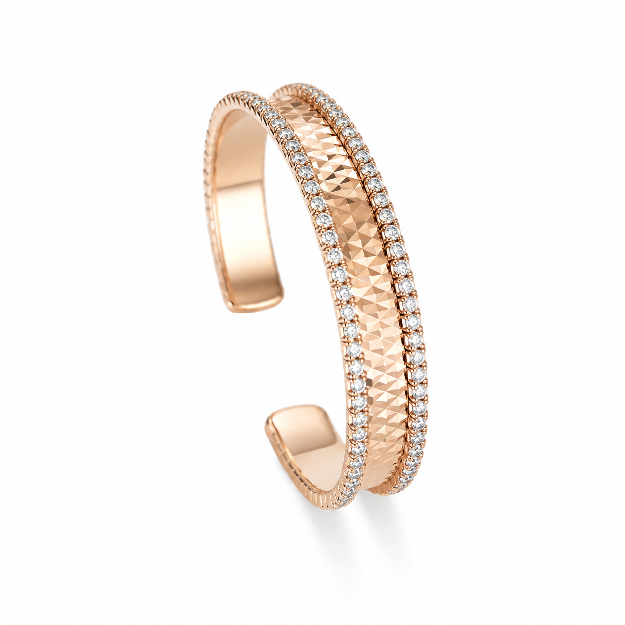Rose Gold Three-Row Pyramid Pattern Statement Bangle