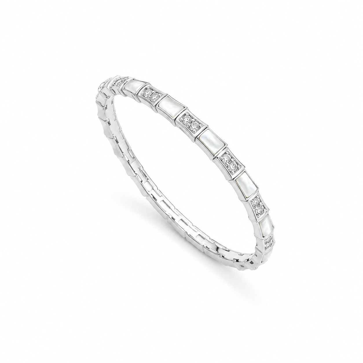 Trapezoid Block Segmented Reptile Scale Silver Plated Bracelet