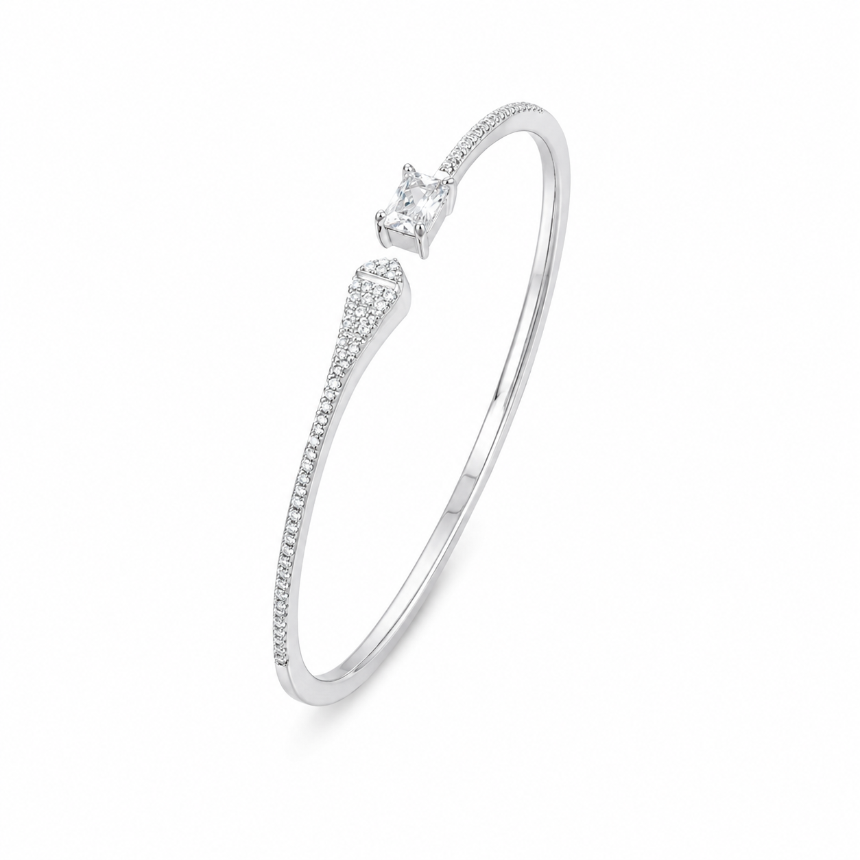 Asymmetric Geometric Stone Sterling Silver Cuff Bracelet