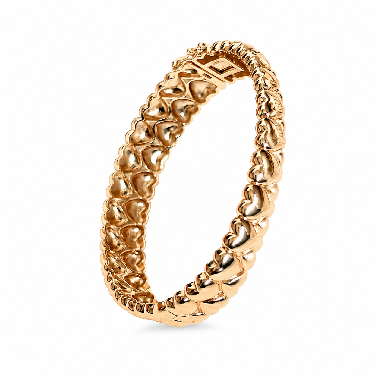 Chunky Two-Row Heart Pattern Sterling Silver Bangle