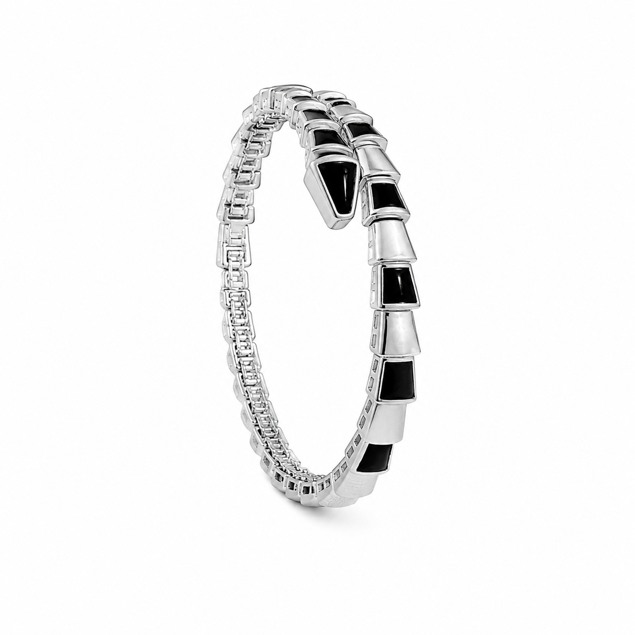 Geometric Serpent Black Enamel Wrap Bangle