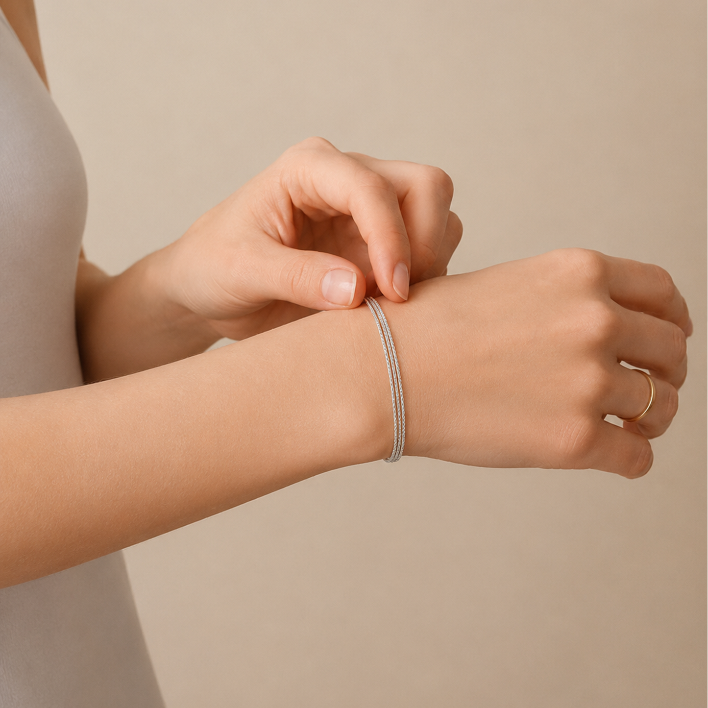 Triple Strand Delicate Silver Layering Chain Bracelet