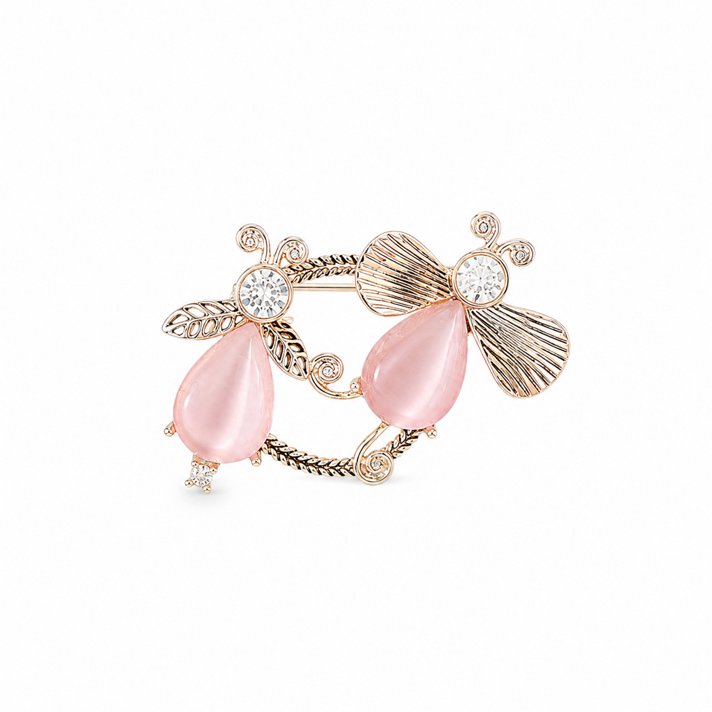 Whispering Wings Pink Stone and Silver Brooch