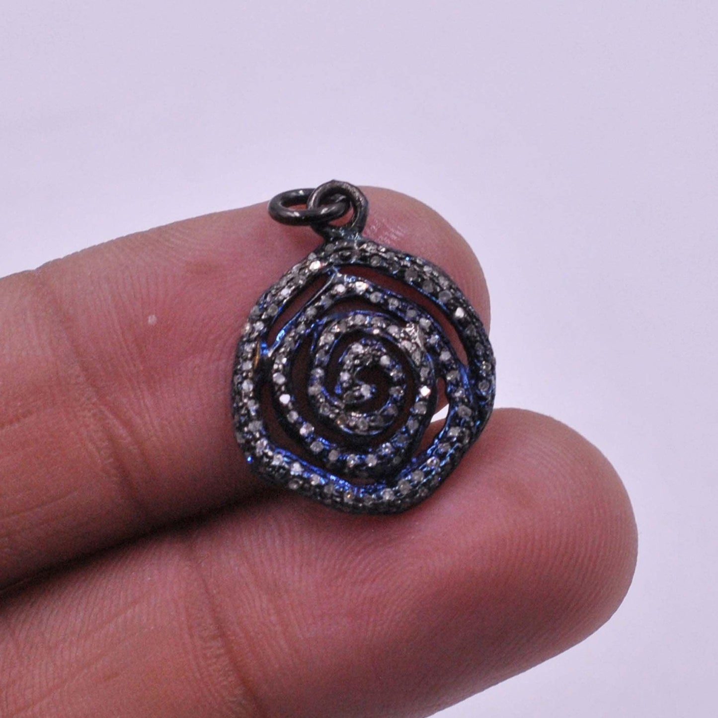 925 Sterling Silver Pave Diamond Spiral Charm Pendant Kanish