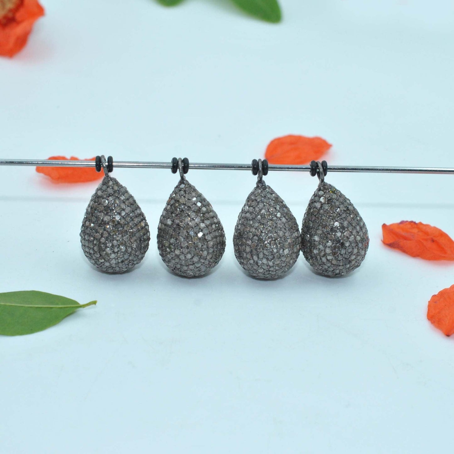 925 Sterling Silver Pave Diamond Teardrop Charm Kanish