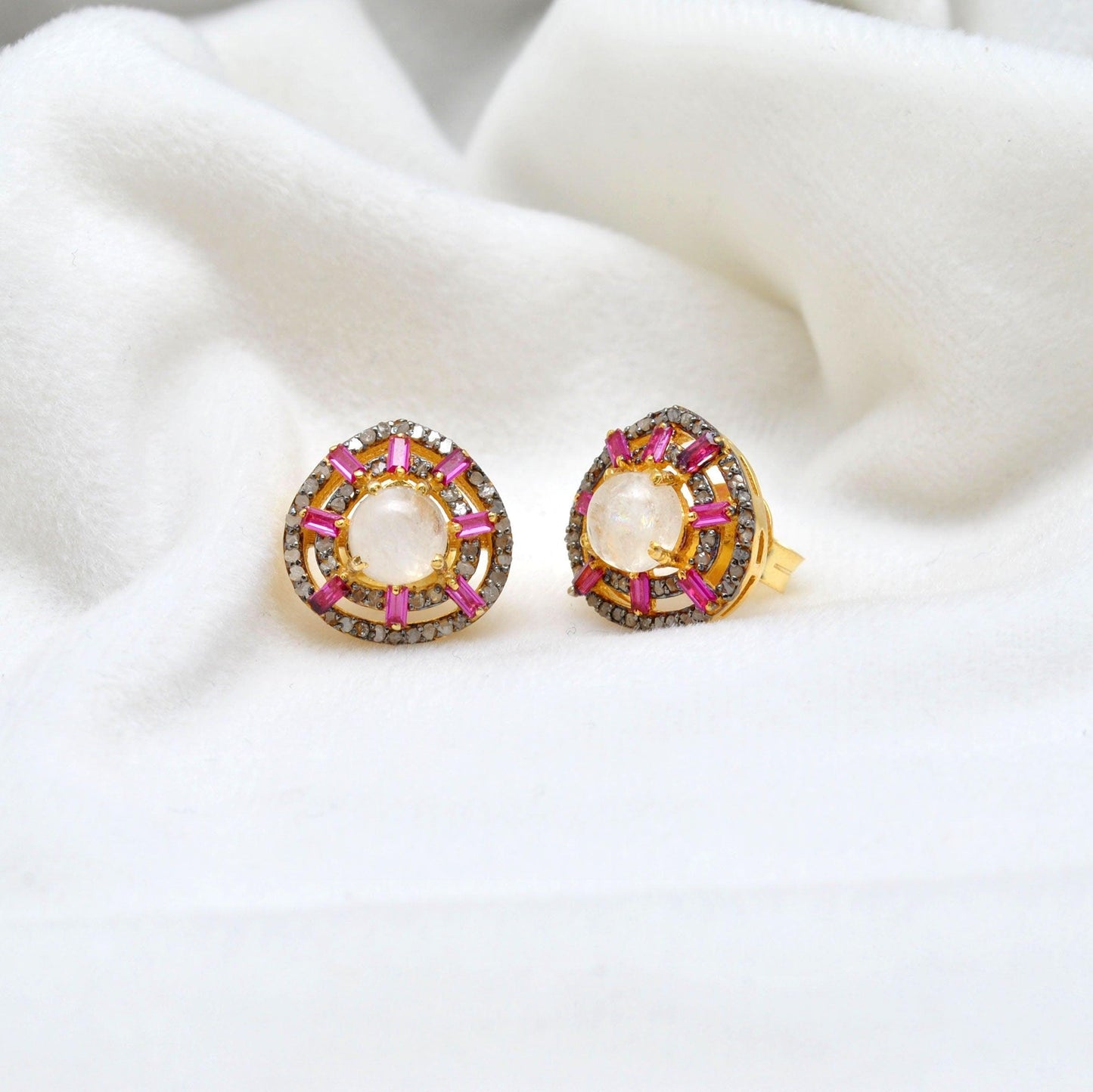 Victorian Moonstone Stud Diamond Ruby Jewelry Kanish