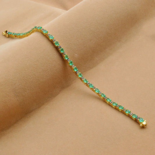 18K Gold Emerald Tennis Bracelet Diamond Gift For Her Kanish