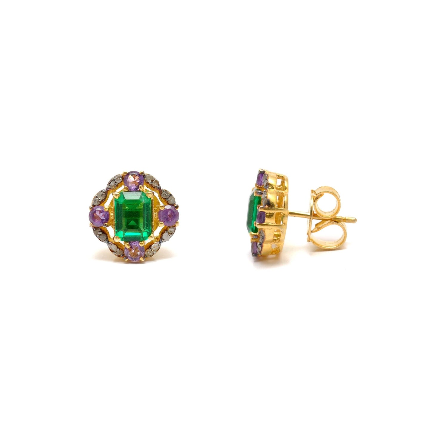 Baguette Emerald Diamond Silver Stud Amethyst Jewelry Kanish