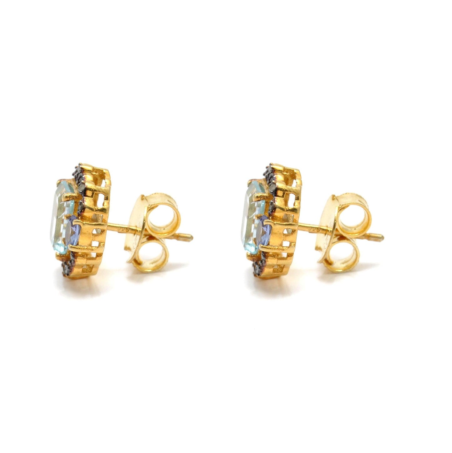 Diamond Blue Topaz Tanzanite Gemstone Earring Stud Kanish