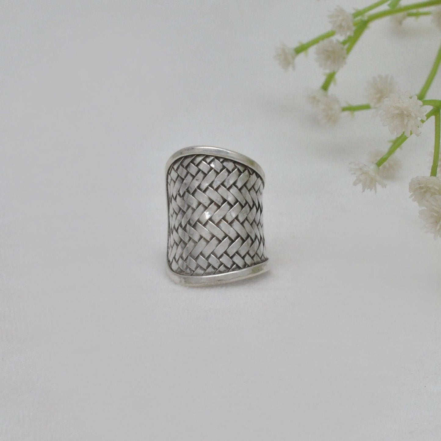 925 Silver Weave Chunky Wide Band Ring Size 9 Kanish
