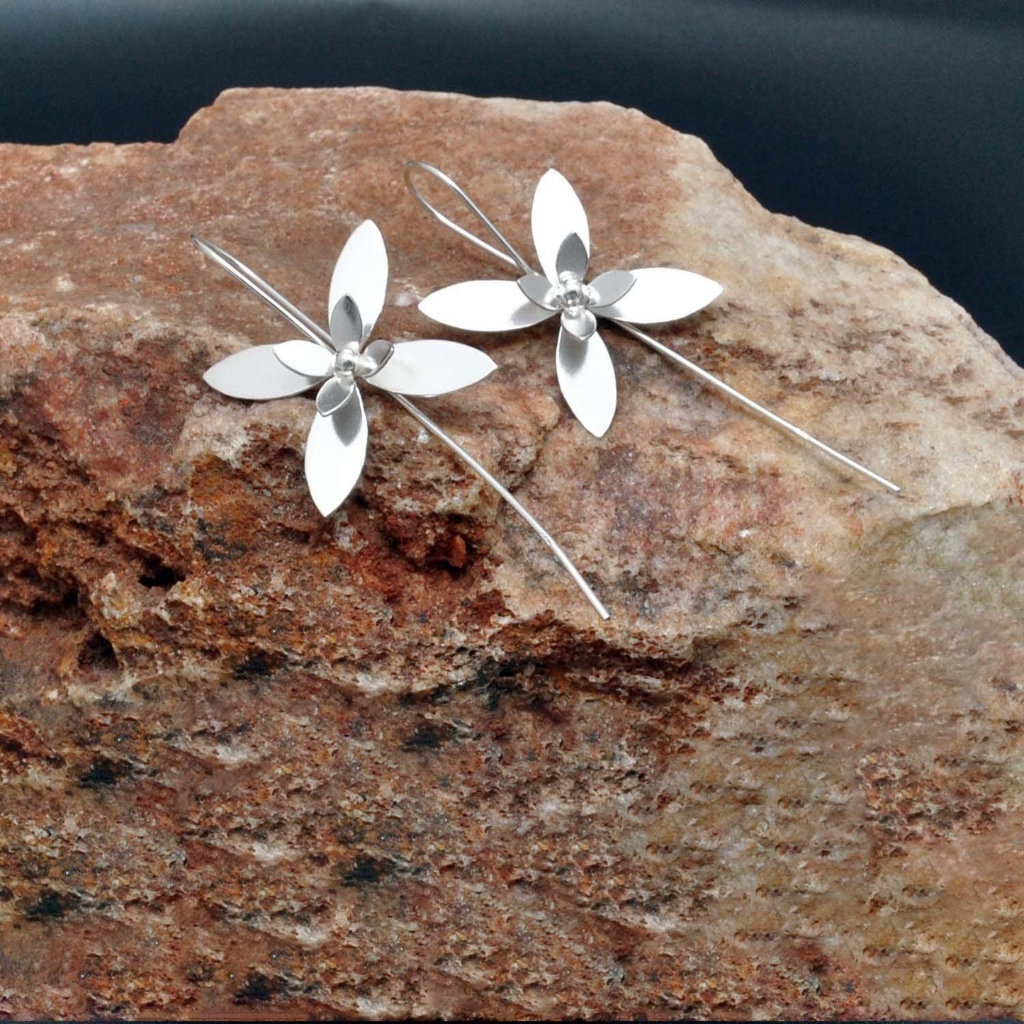 Floral Silver Dangle Long Stem Earrings for Women Kanish