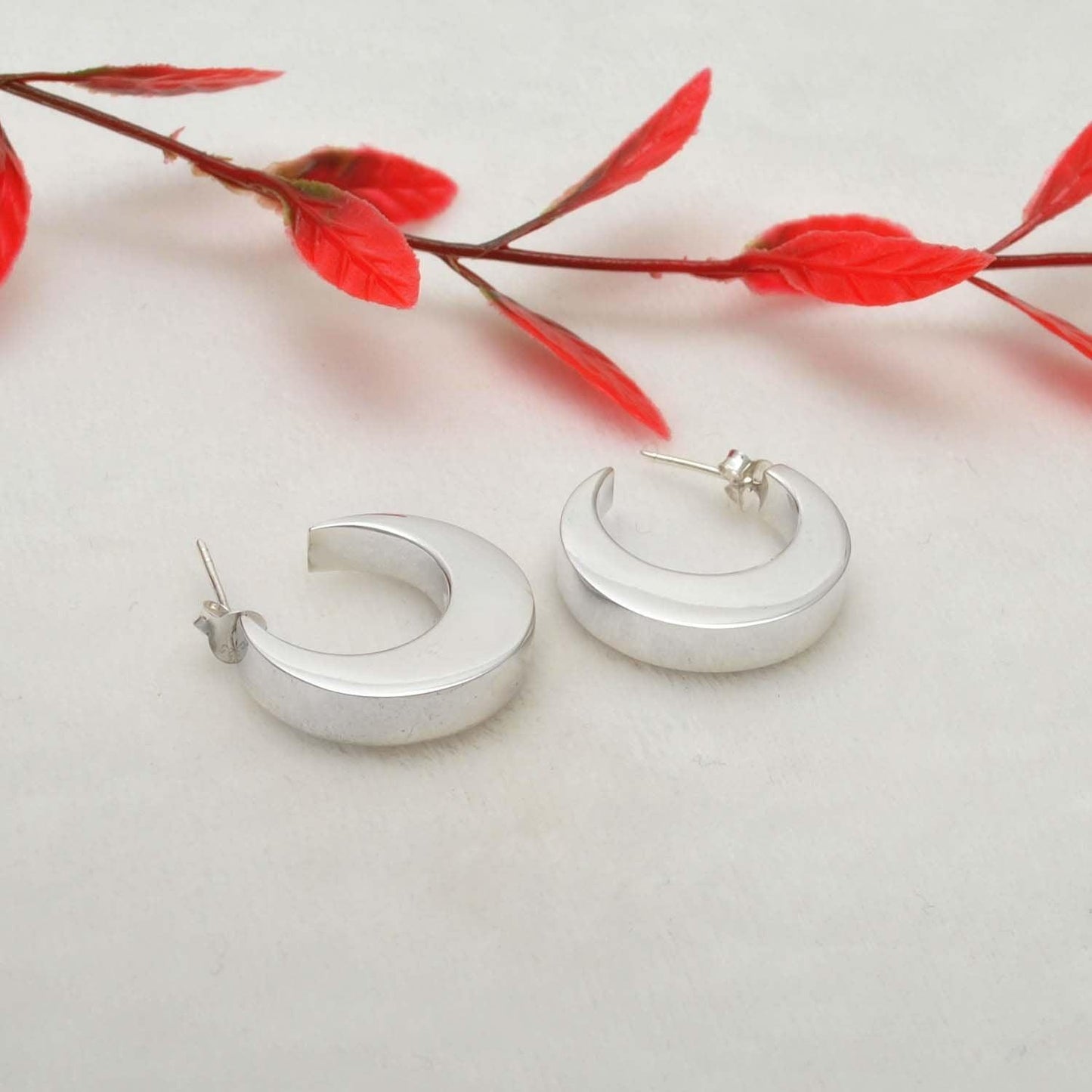 Crescent moon Huggie hoop silver earrings stud Kanish