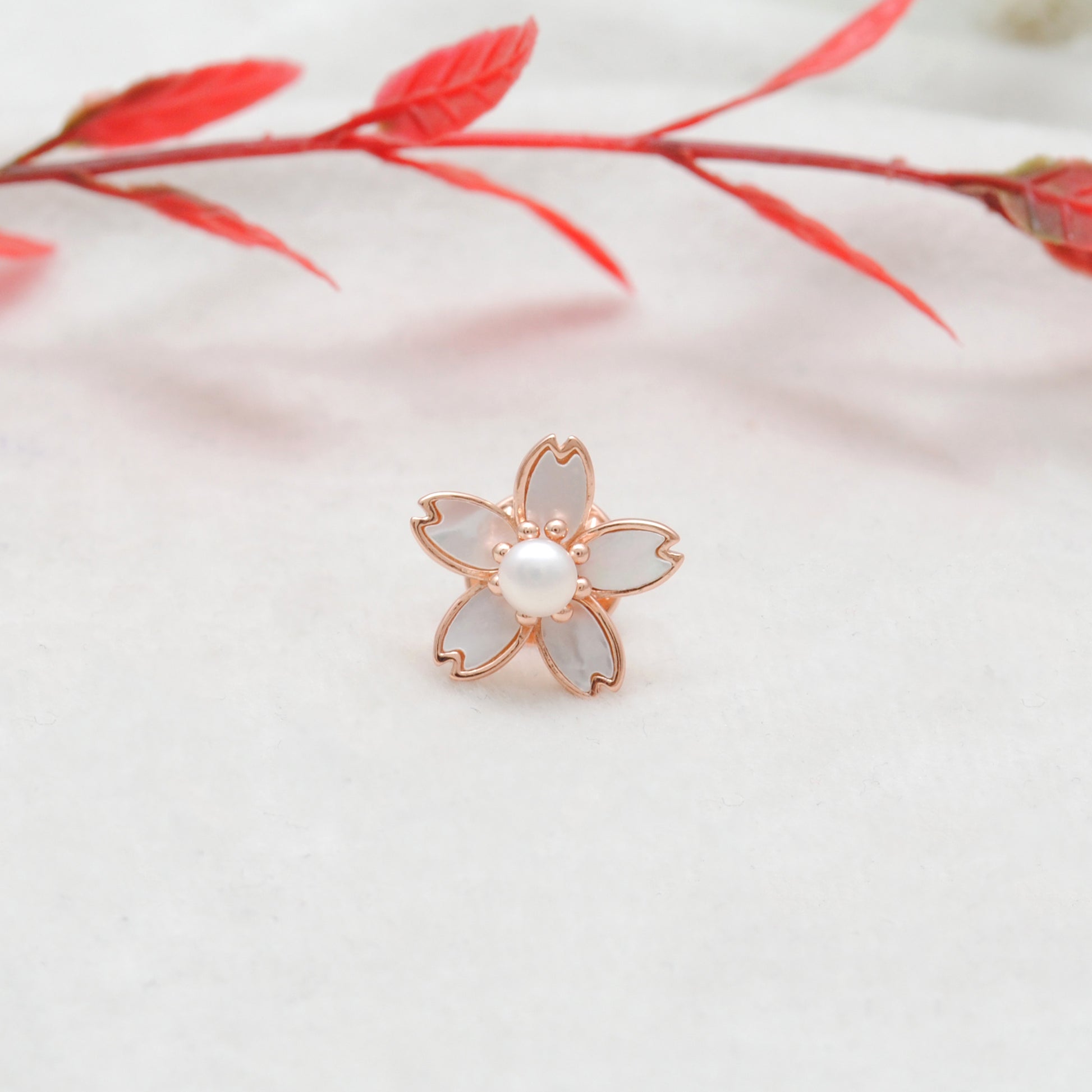 925 Sterling Silver Enamel Flower Brooch with  Pearl – Button Style Jewelry