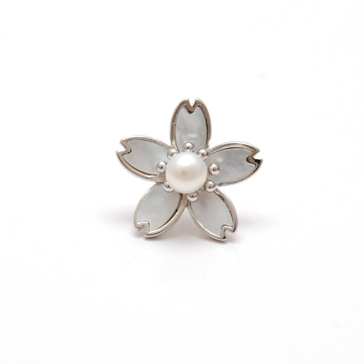 925 Sterling Silver Enamel Flower Brooch with Faux Pearl – Button Style Jewelry