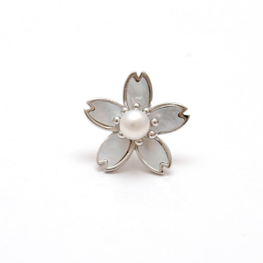 925 Sterling Silver Enamel Flower Brooch with Faux Pearl – Button Style Jewelry