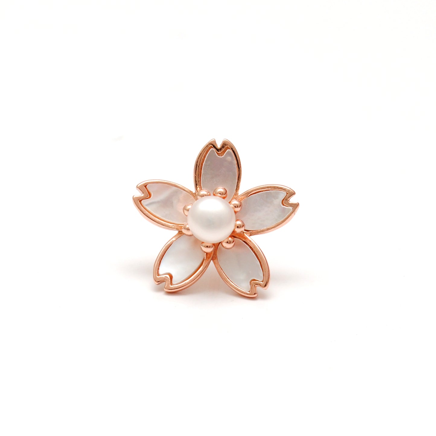 925 Sterling Silver Enamel Flower Brooch with Faux Pearl – Button Style Jewelry