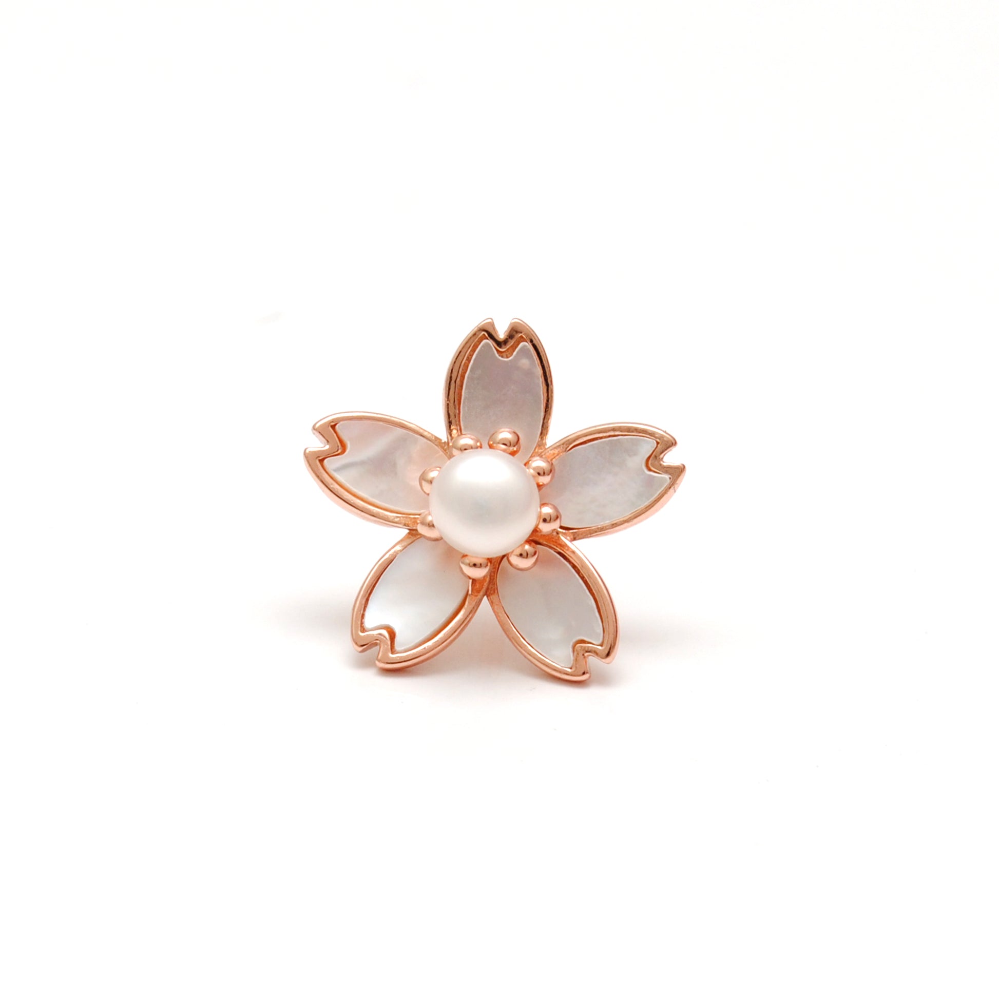 925 Sterling Silver Enamel Flower Brooch with Faux Pearl – Button Style Jewelry