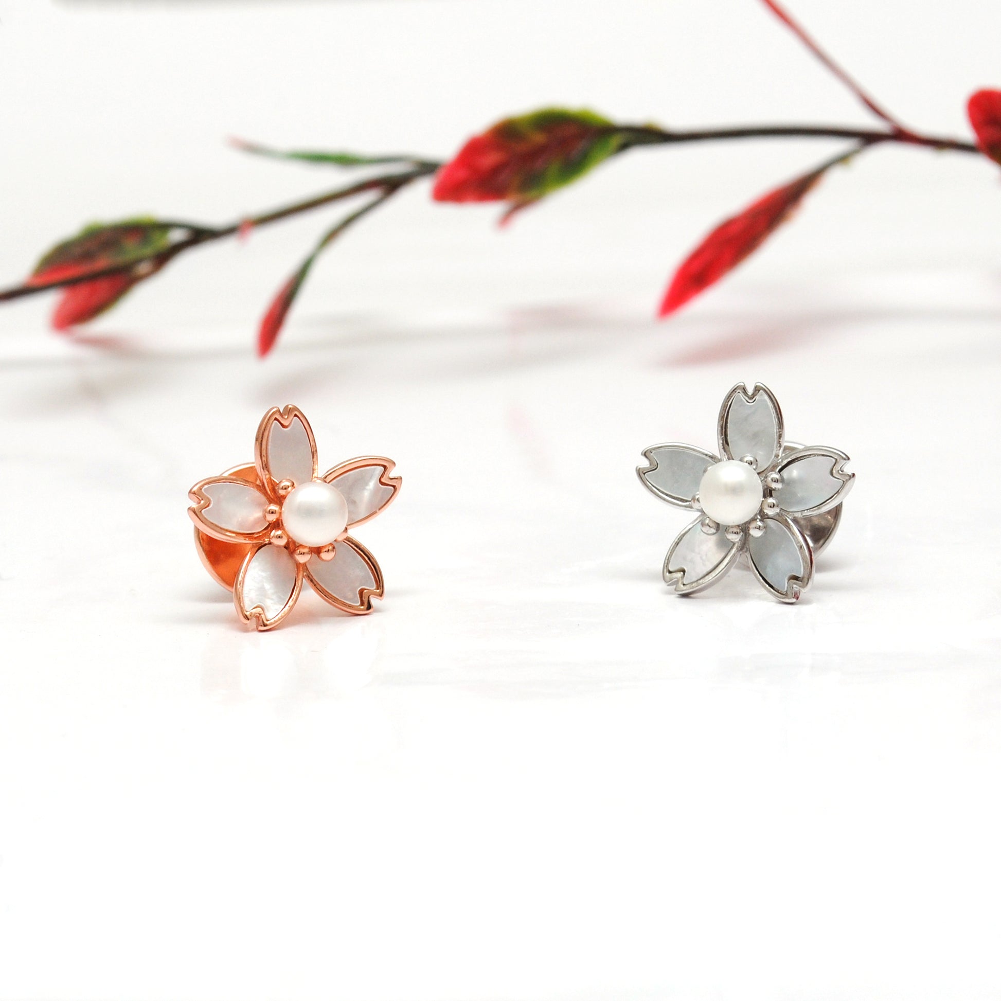 925 Sterling Silver Enamel Flower Brooch with Faux Pearl – Button Style Jewelry