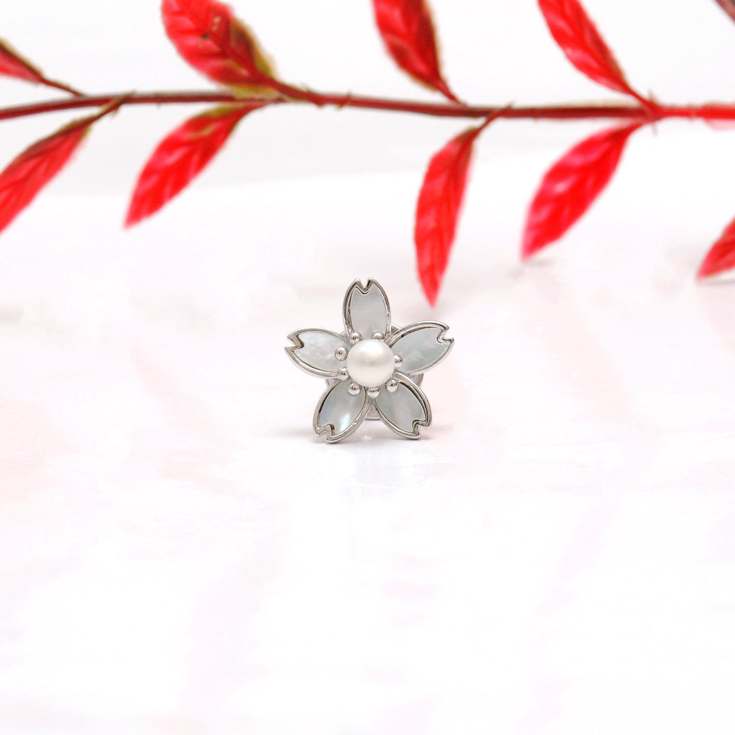 925 Sterling Silver Enamel Flower Brooch with  Pearl – Button Style Jewelry