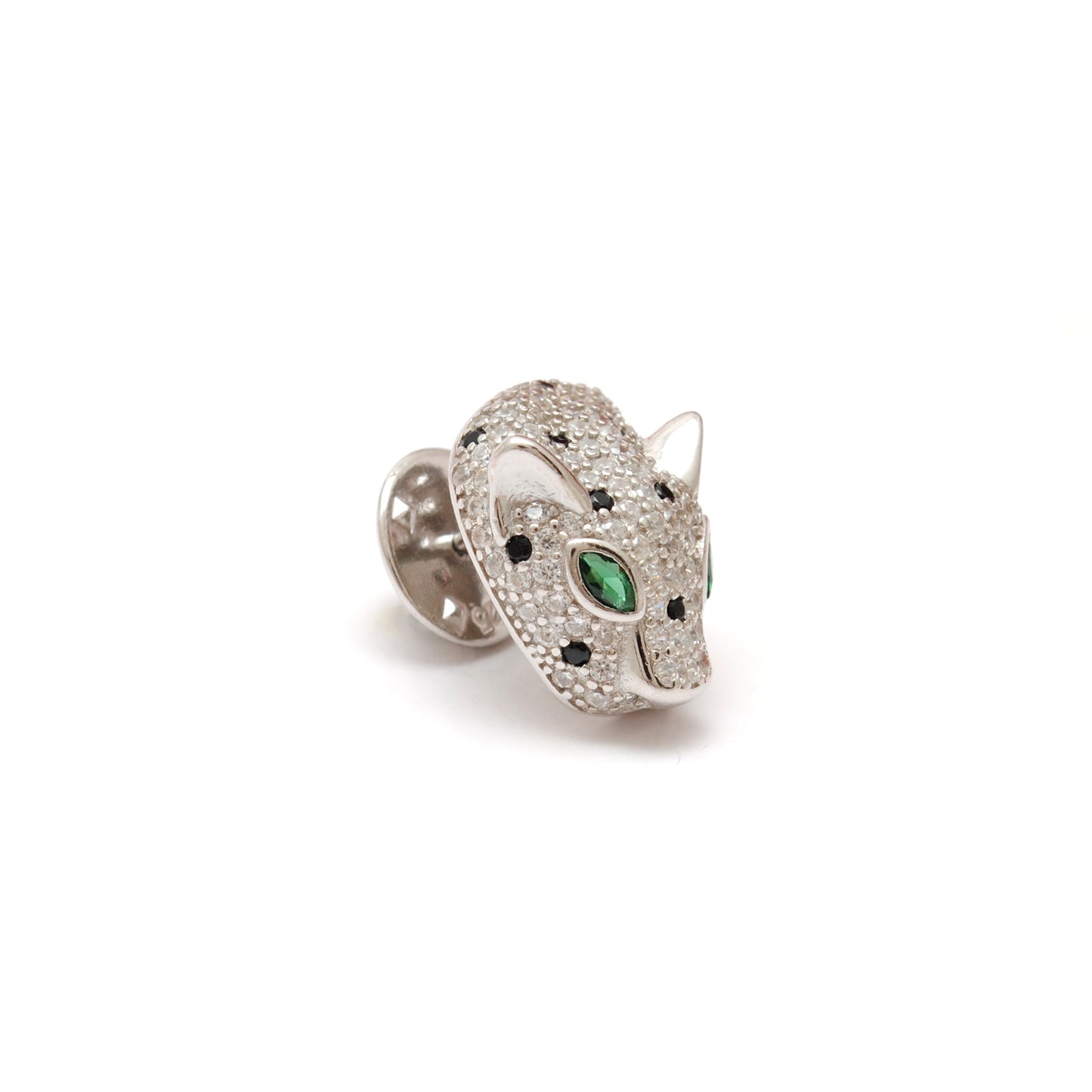 Sterling Silver Panther Face Kids Brooch with CZ Stones – Cute Animal Badge for Party Wear