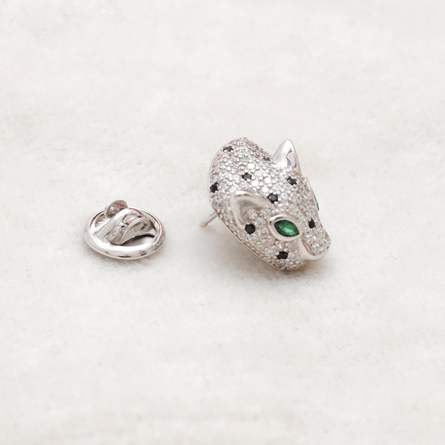 Sterling Silver Panther Face Kids Brooch with CZ Stones – Cute Animal Badge for Party Wear