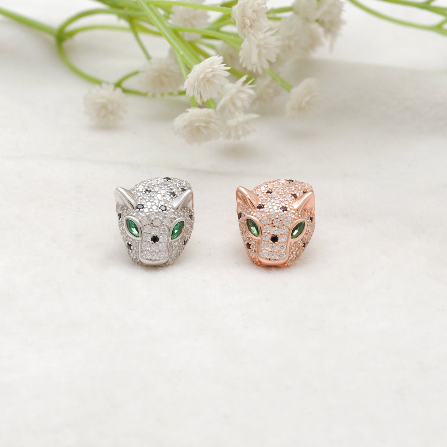 Sterling Silver Panther Face Kids Brooch with CZ Stones – Cute Animal Badge for Party Wear