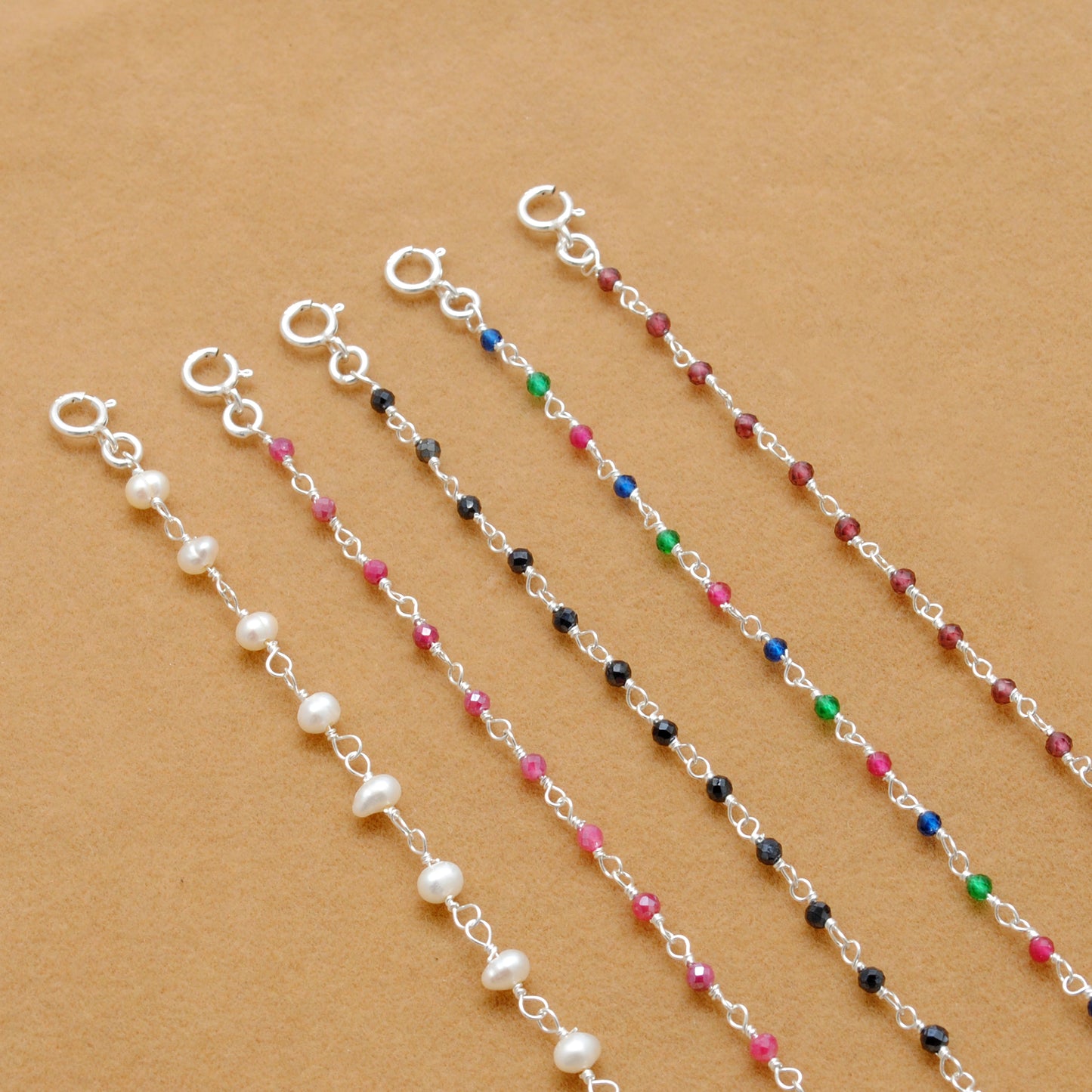 925 Sterling Silver Garnet, Pearl & Multi Gemstone Bracelet – Handmade Jewelry Gift for Women