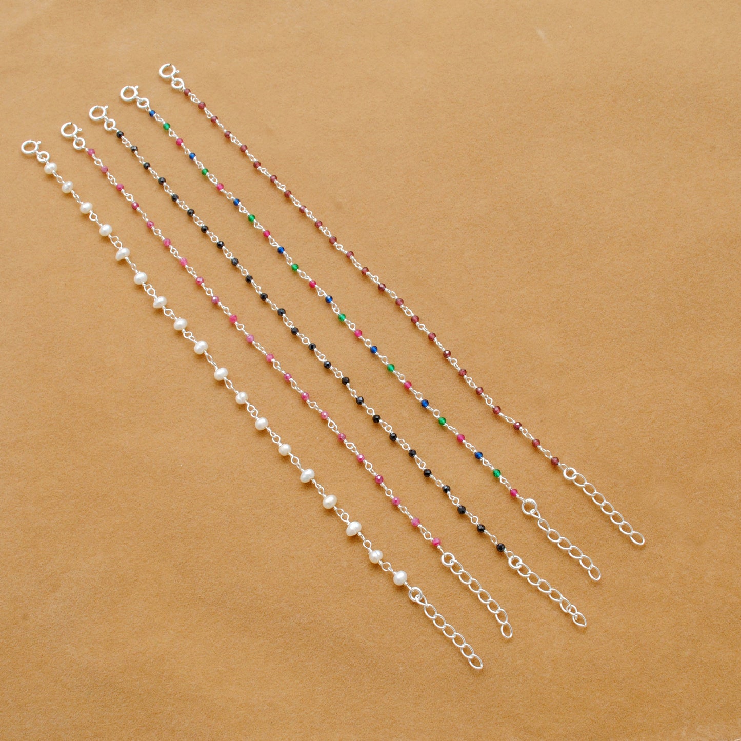 925 Sterling Silver Garnet, Pearl & Multi Gemstone Bracelet – Handmade Jewelry Gift for Women