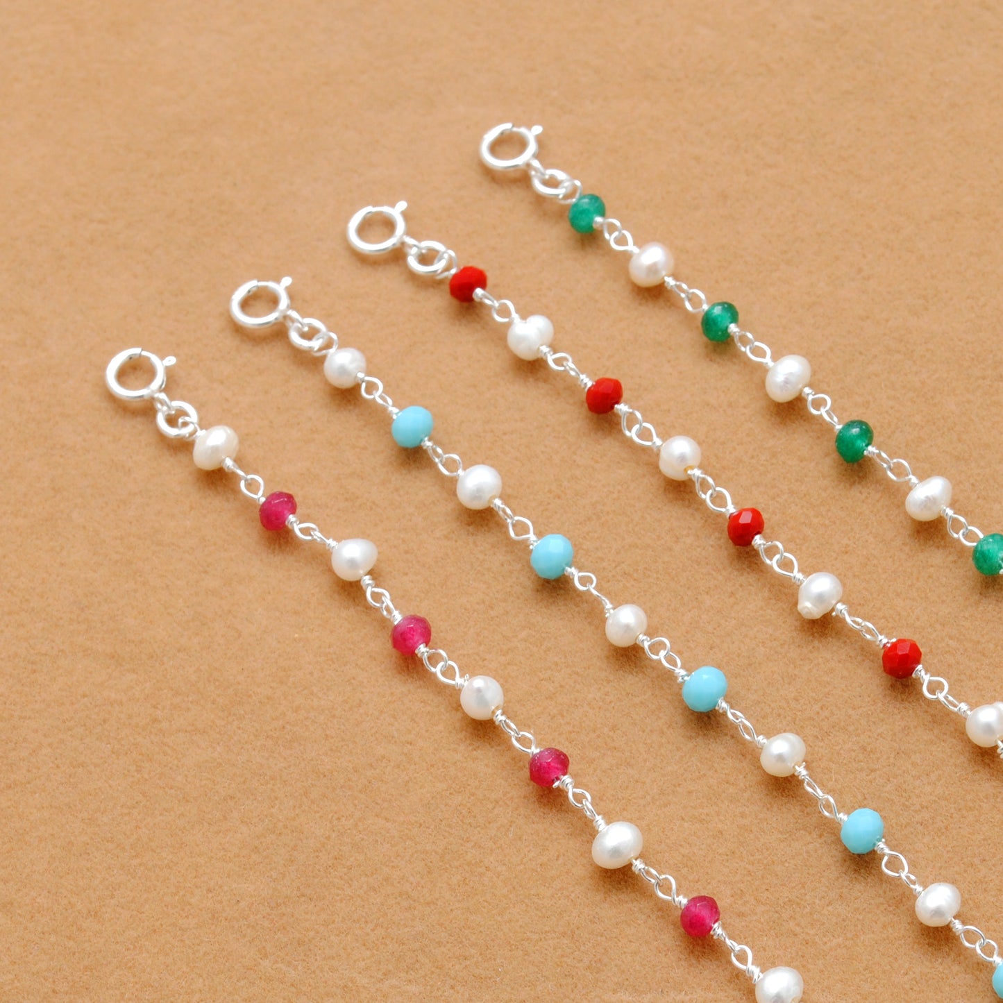 925 Sterling Silver Pearl & Multicolor Gemstone Bracelet – Elegant Ethnic Jewelry